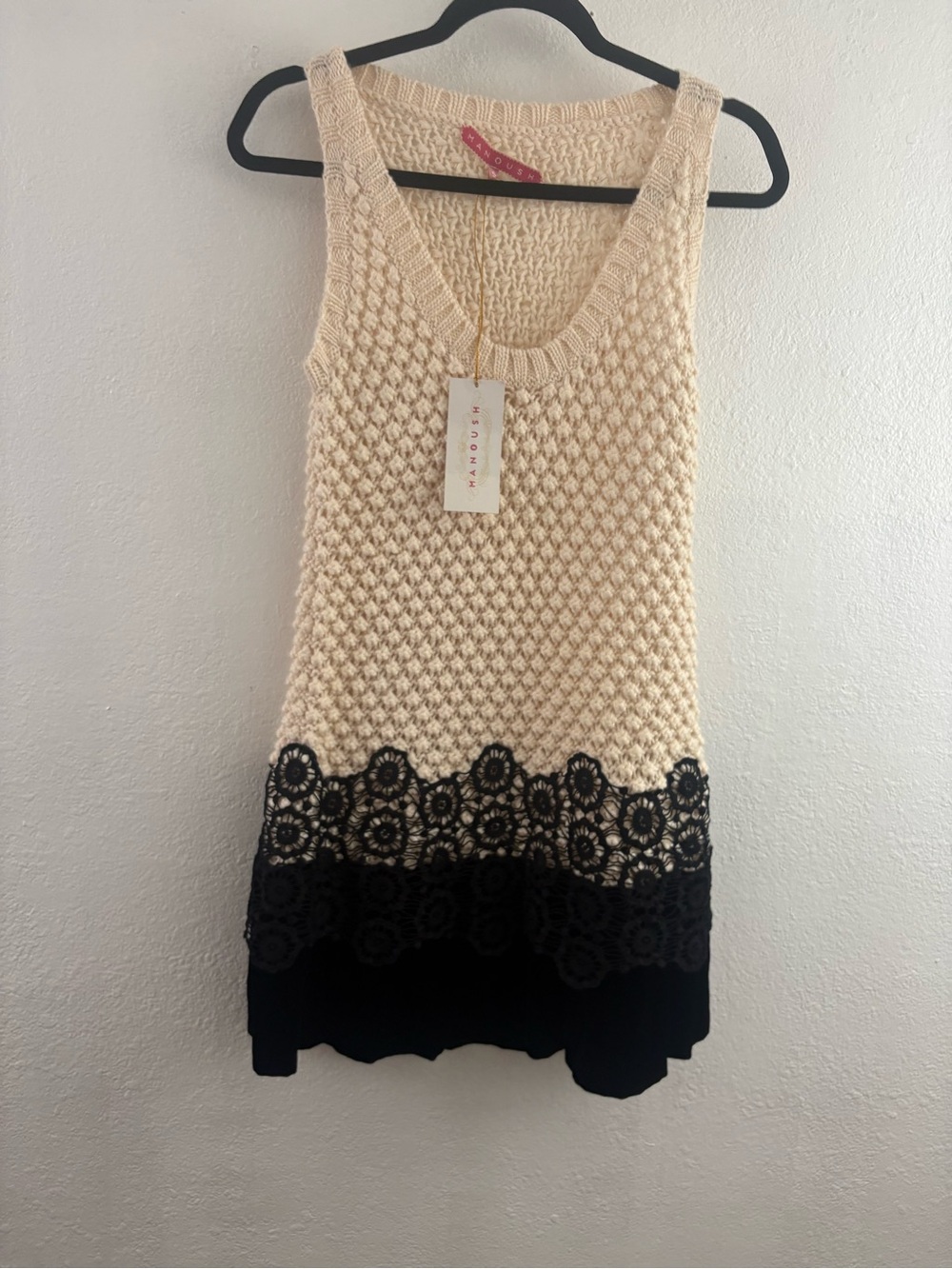 Manoush knit one-piece dress with a black crocheted floral hem sleeveless size S